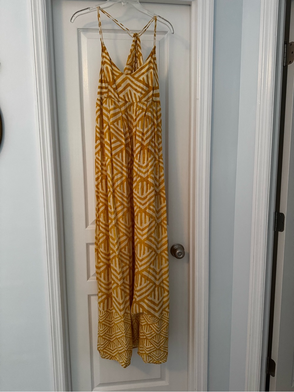 Anthropologie Yellow and White Geometric Maxi Dress